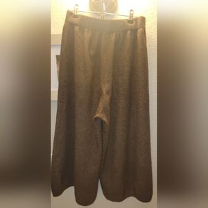 Wool Nylon Cashmere Blend Wide Leg Chocolate Brown Elastic Waist Gaucho Pants